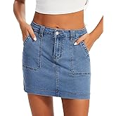 DEICAEVO Denim Skirts for Women Stretchy High Waisted Jean Skirt with Large Pockets Casual Cute Denim Skirt