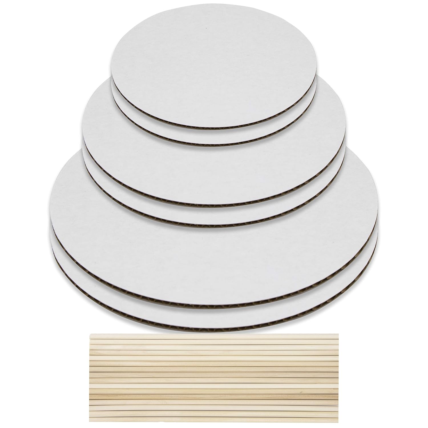 Cake Boards and Wooden Dowels, Set of 6 Cardboards Cake Circle Bases, 6,8, and 10 inch, 2 of Each Size, with 16 Dowels - Supplies for Two 3 Tier Cakes