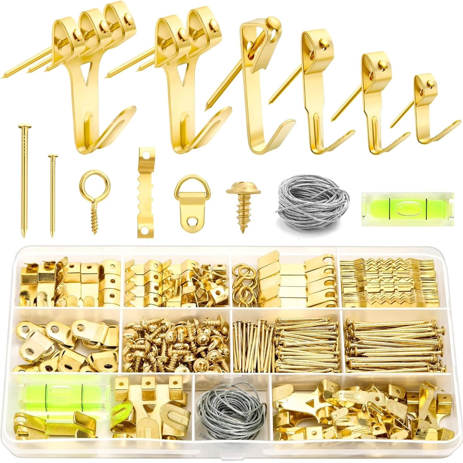 372 PCS Picture Hanging Kit, Christmas Decorations Indoor Outside Picture Hangers, Heavy Duty Picture Frame Mirror Wall Hanging Hardware Hooks Kit with Nails Sawtooth for Hanging Picture