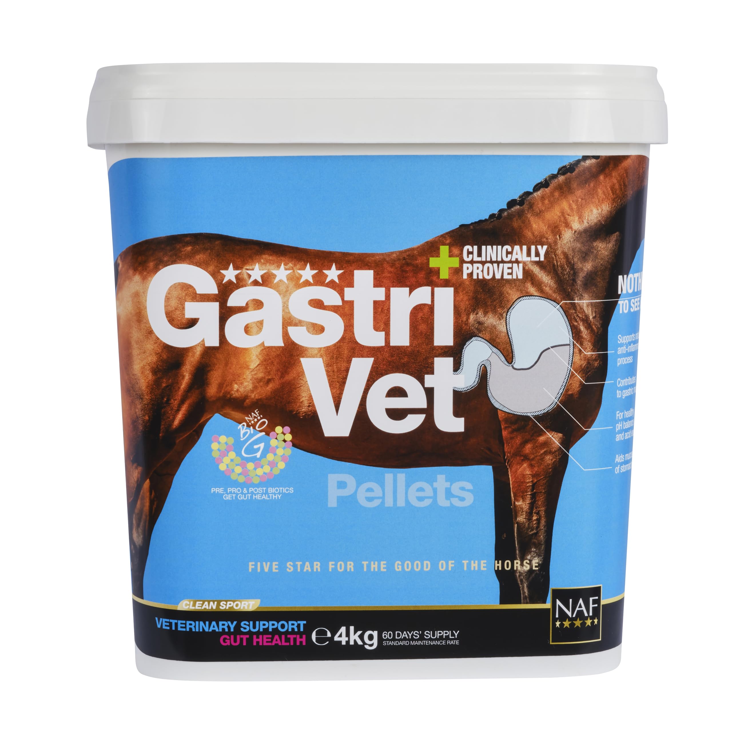 NAF Five Star GastriVet 4kg – Advanced Stomach Support for Horses – Clinically Proven Formula. Includes Prebiotics, Probiotics & Postbiotics – Supporting Stomach Lining & Gut Health