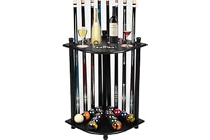 Billmart Pool Stick Holder Floor Stand, Solid Wood Billiard Pool Cue Rack, Pool Table Accessories (Black)
