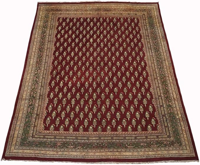 Manhattan Oriental Rugs Antique 9X11 Agra Area Rug with Paisley Design Burgundy Hand