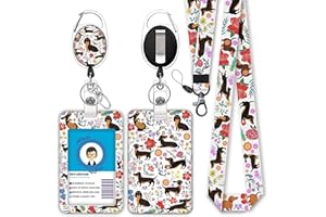 GIANCOMICS Cute Dachshund Badge Reels Retractable with Carabiner Reel Clip, ID Badge Holder Case with Detachable Lanyard Keychain, Nurse Doctor Office School Teacher Name Credit Card Pocket