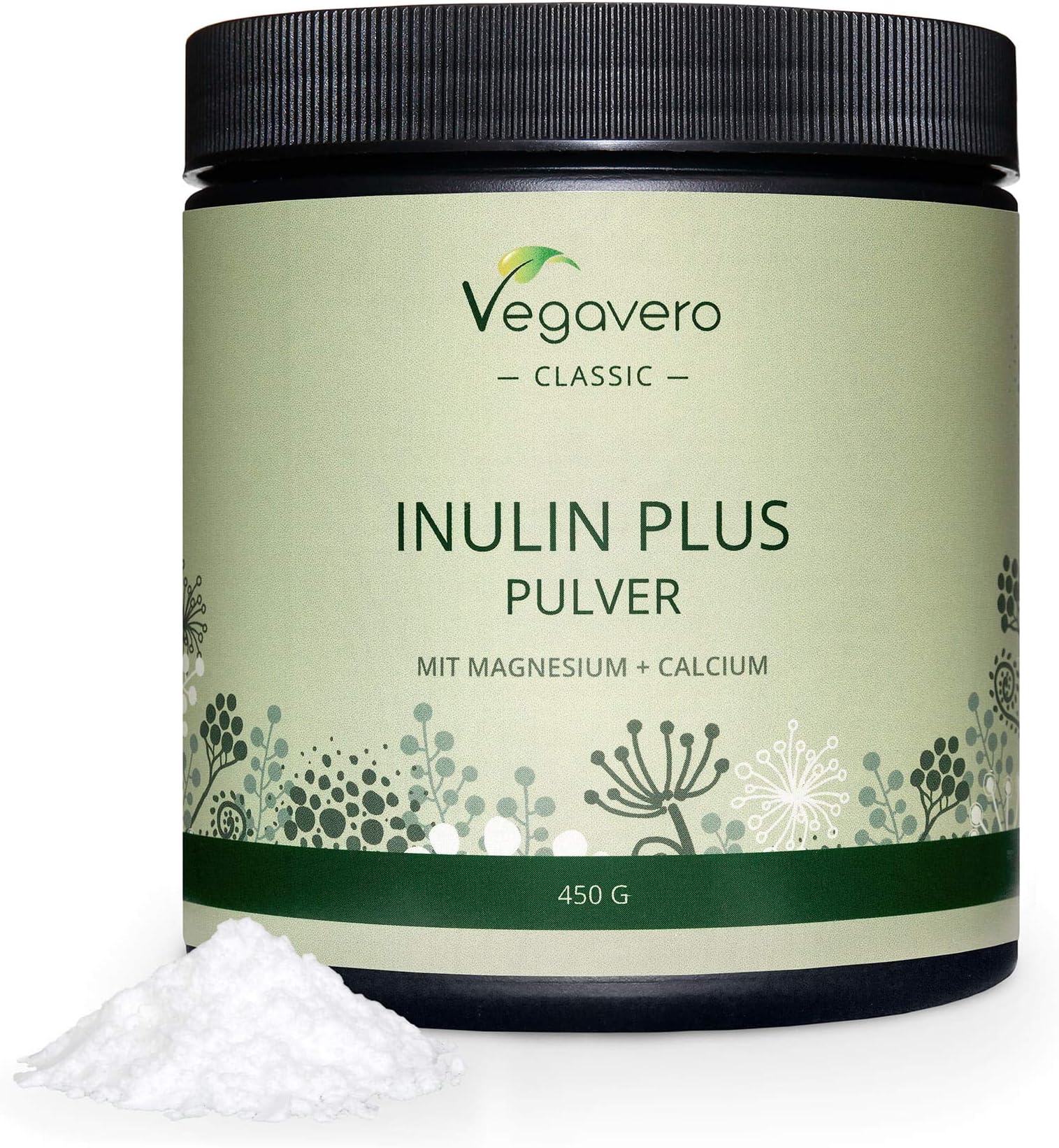 Organic Inulin with Calcium and Magnesium Vegavero ® | Natural High Grade Prebiotic Fibre Powder | Naturally Flavoured | 450 g + Measuring Spoon Included| 100% Pure - No Additives | Vegan