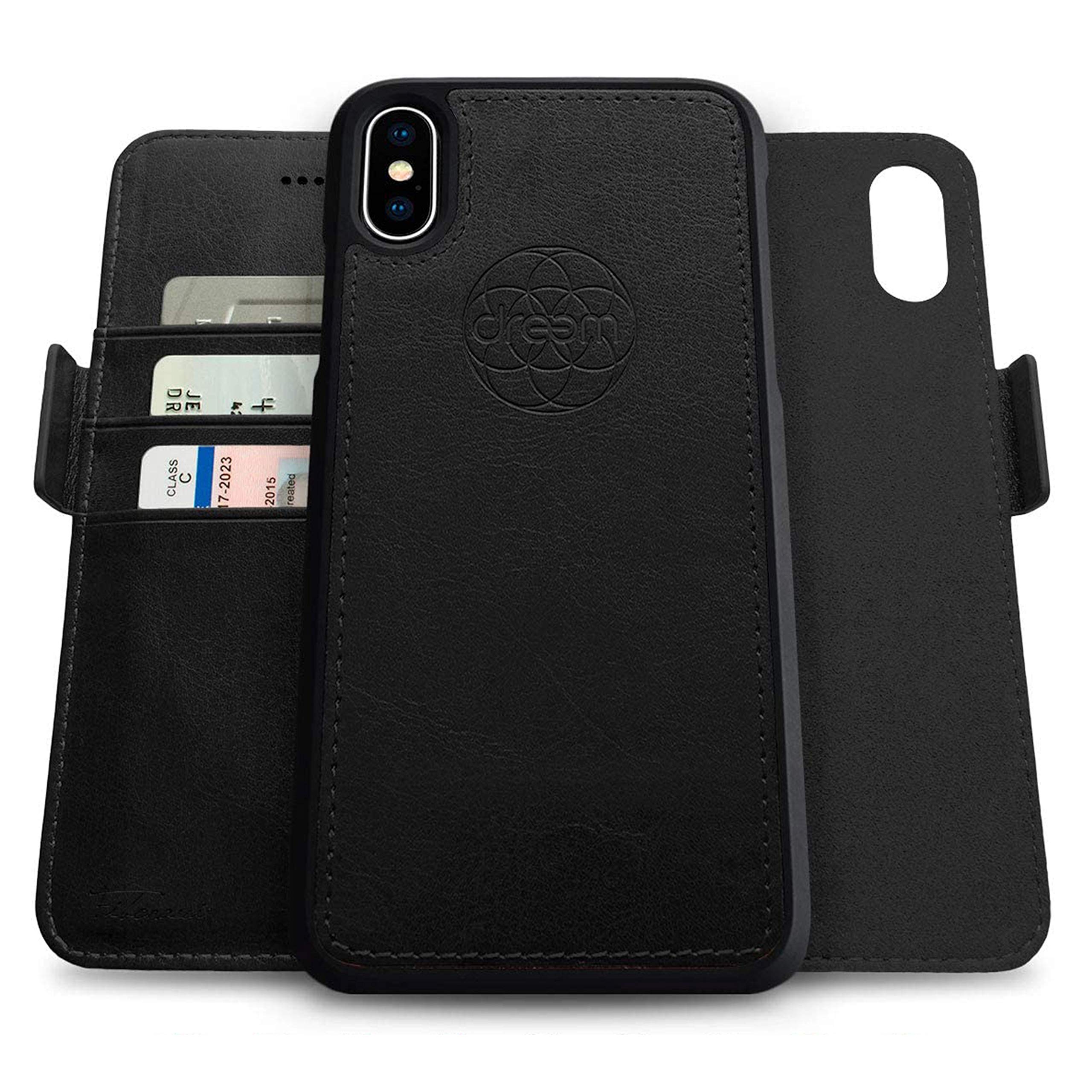dreem Fibonacci 2-in-1 Wallet Case for Apple iPhone Xs Max - Luxury Vegan Leather, Magnetic Detachable Shockproof Phone Case, RFID Card Protection, 2-Way Flip Stand - [Black]