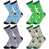 Breathffy 4 Pairs Funny Golf Sock for Men Crew Cotton Sock for Men Women Golf Lover Novelty Gifts Ideas