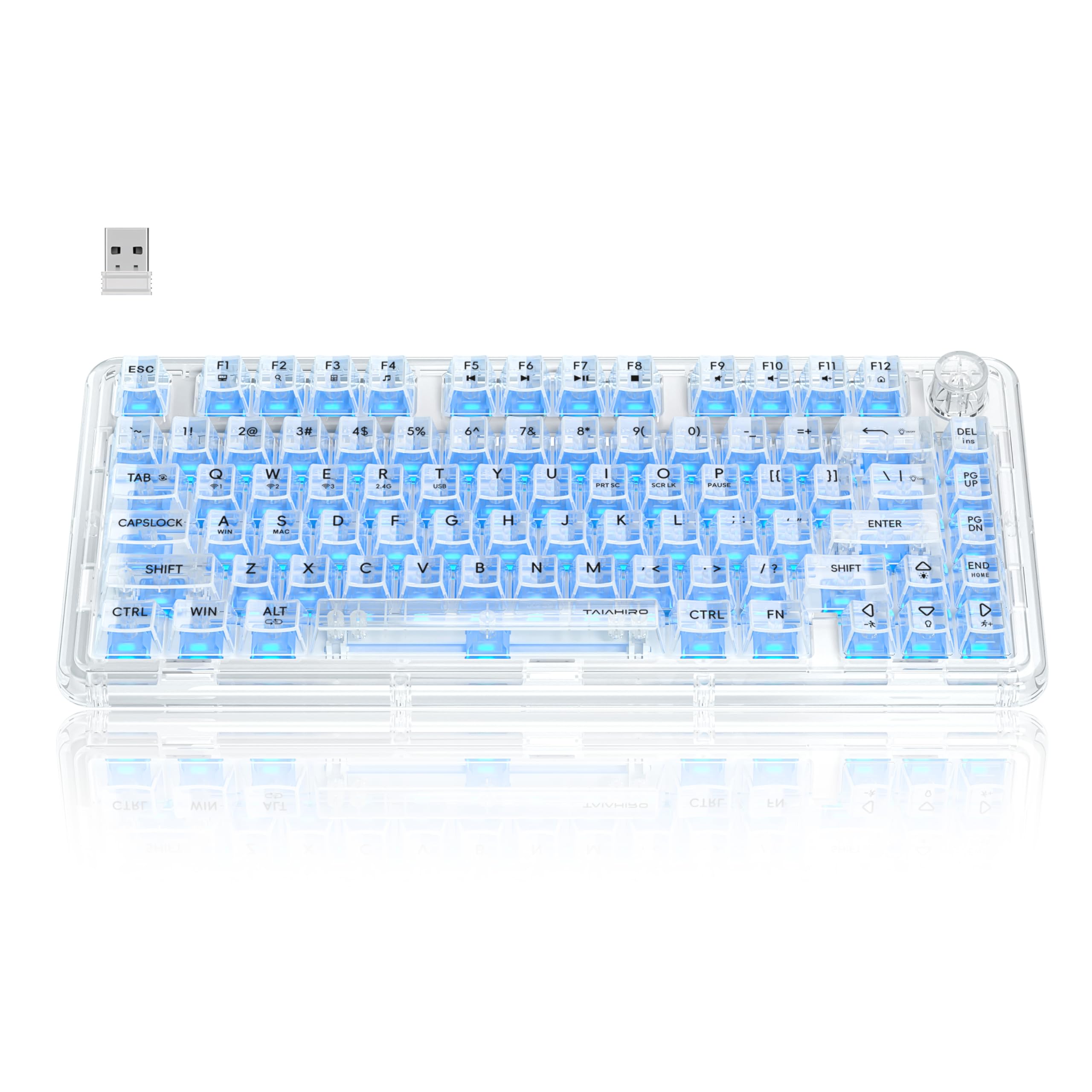 Photo 1 of Wireless Mechanical Gaming Keyboard, Full Transparent RGB Backlit 80 Keys Gasket Hot Swap Linear Switch Quiet Keyboard with Multimedia Knob, 4000mAh Battery, 3 Modes BT5.0/2.4G/USB-C for WIN/MAC,White
