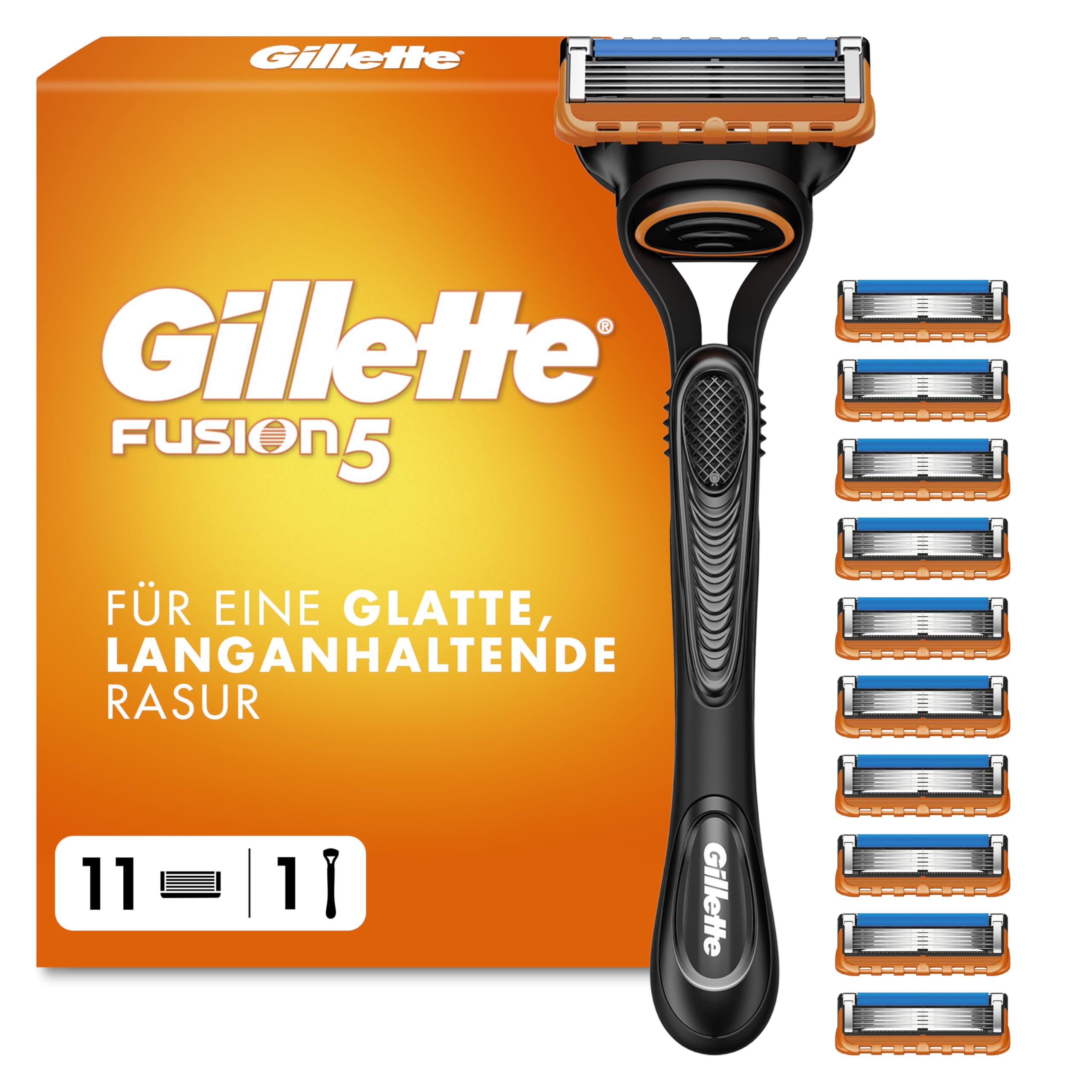 Gillette Fusion5 Rasierer Herren, 1 Rasierer, 11 Ersatzklingen mit Gleitstreifen für Ein Sanftes Gleiten und 5 Klingen für Eine Gründliche, Langanhaltende Rasur — Schwarz