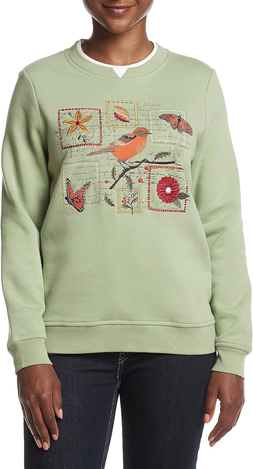 Breckenridge Petites' Crew Neck Embellished Fleece Sweater Amazon