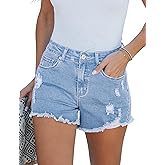luvamia Jean Shorts for Women High Waisted Stretchy Distressed Denim Shorts Ripped Frayed Raw Hem Summer Casual Shorts