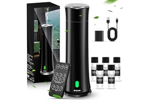 FLLUK Hotel Scent Diffuser Starter Kit - 1500 Sq Ft Coverage, Hotel Scents Collection, Suitable for Waterless Diffuser Large Room, Contains Five Aromatherapy Essential Oils, Remote Control, Black