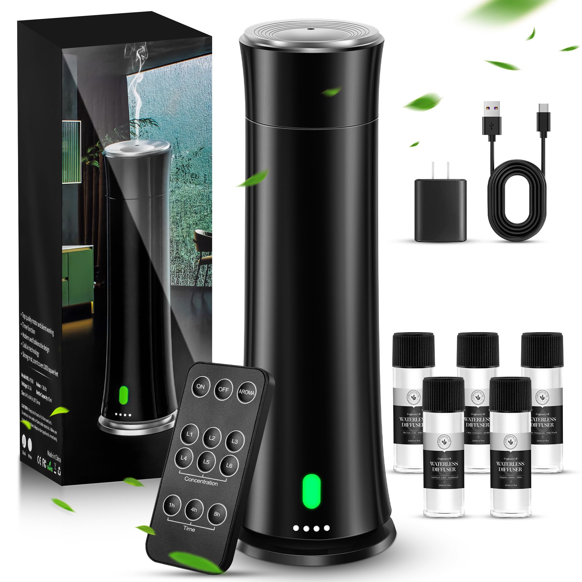 Photo 1 of Hotel Scent Diffuser Starter Kit - 1500 Sq Ft Coverage, Hotel Scents Collection, Suitable for Waterless Diffuser Large Room, Contains Five Aromatherapy Essential Oils, Remote Control, Black