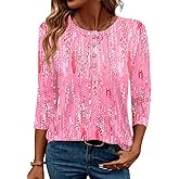 LOMON 3/4 Length Sleeve Womens Tops Dressy Casual Crewneck Pullover Tunics Summer Cute Blouses Fashion 2025 Tees Shirts