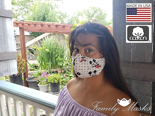 Amazon Com Disney Mickey Mouse Face Mask 3 Layers Of 100 Cotton Filter Pocket Nose Wire Adjustable Ear Loops Hepa Filter Face Mask Lanyard Handmade In Usa Handmade