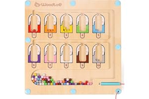 Woodtoe Magnetic Color and Number Maze, Montessori Wooden Magnet Puzzle Game Board for Toddlers, Learning & Education Toys for Preschoolers, Fine Motor Skills Birthday Toys for Boy Girl 3-6