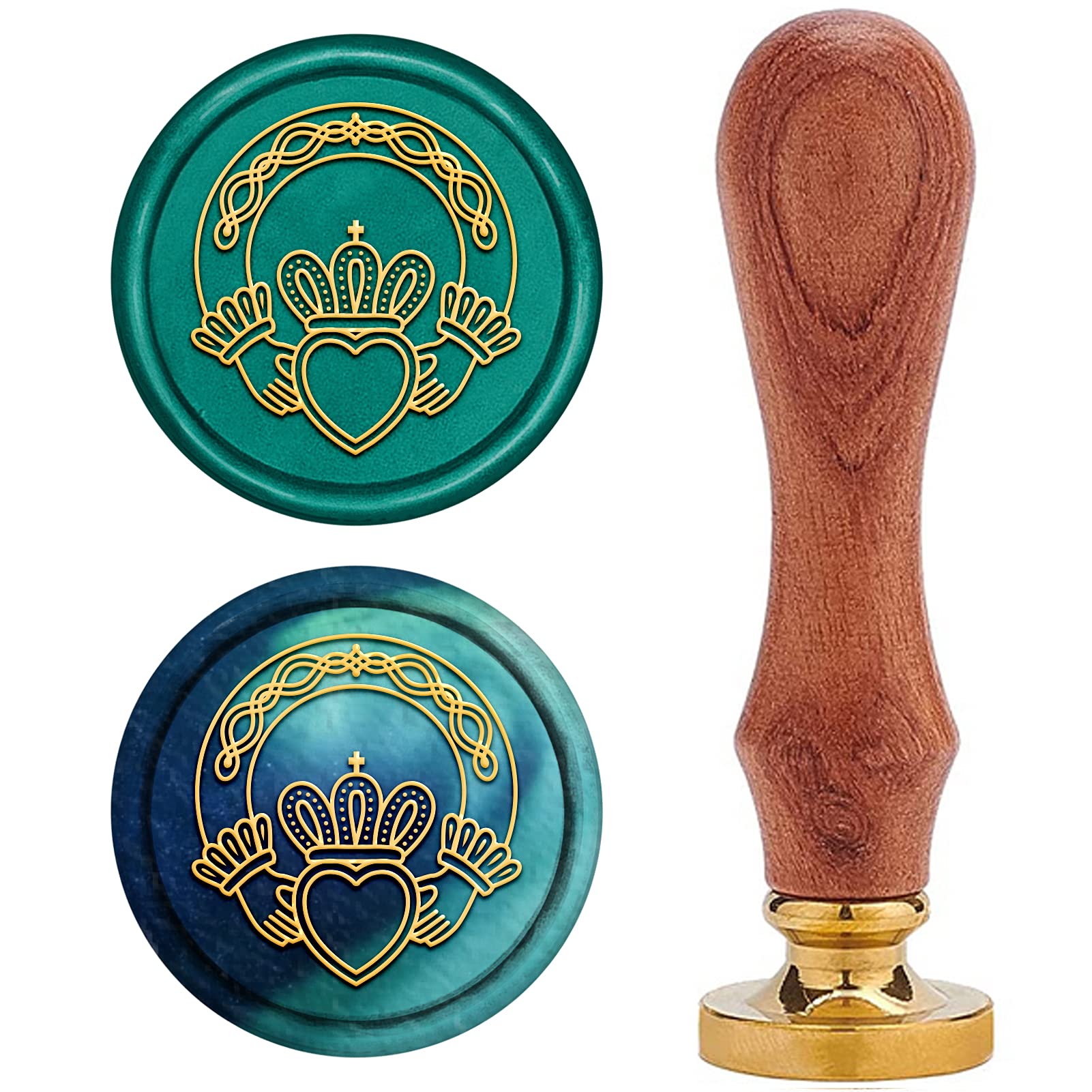 CRASPIRE Irish Claddagh Wax Seal Stamp Hand with Crown Heart Retro 25mm Removable Brass Wood Handle for Envelope Invitation Wedding Embellishment Gift Card