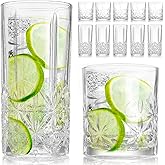 LemonRoad 12 Pcs Crystal Glass Cups Mixed Glassware Set 6 Pack 15oz Crystal Old Fashioned Highballs 6 Pack 12oz Whiskey Glasses for Cocktail Whisky Beer Soda Tea Beverages Dishwasher Safe(Star)