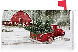 Texupday Christmas Red Truck Decoration Mailbox Cover with Magnetic Strip Winter Snowy Mailbox Wraps Post Letter Box Cover St