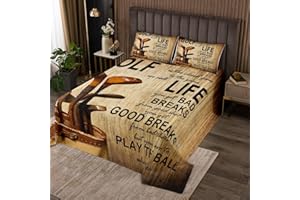 HOMEWISH Golf Ball Kids Bedspread Queen Size,Ball Sports Games Modern Competition Bedding Quilt for Boys Girls Adults Room Decor,Golf Clubs Fashion Coverlet Set,Brown Vintage Quilted Coverlet,2 Pillowcases