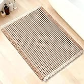 ArtyCozy Waffle Bath Mat, Super Absorbent Soft Non-Slip Boho Bath Rugs with Flat-Woven Hot Glue Backing for Bathroom, Machine Washable Bath Mats, 17" × 24", Brown & White