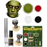 Libima Halloween Makeup Kit Silver Neck Bolts 4 Color Paint Spirit Gum | Latex Prosthetic Monster Effects, Green Red White Black Face Paint, Brush Included, For Cosplay Carnival Party Costume