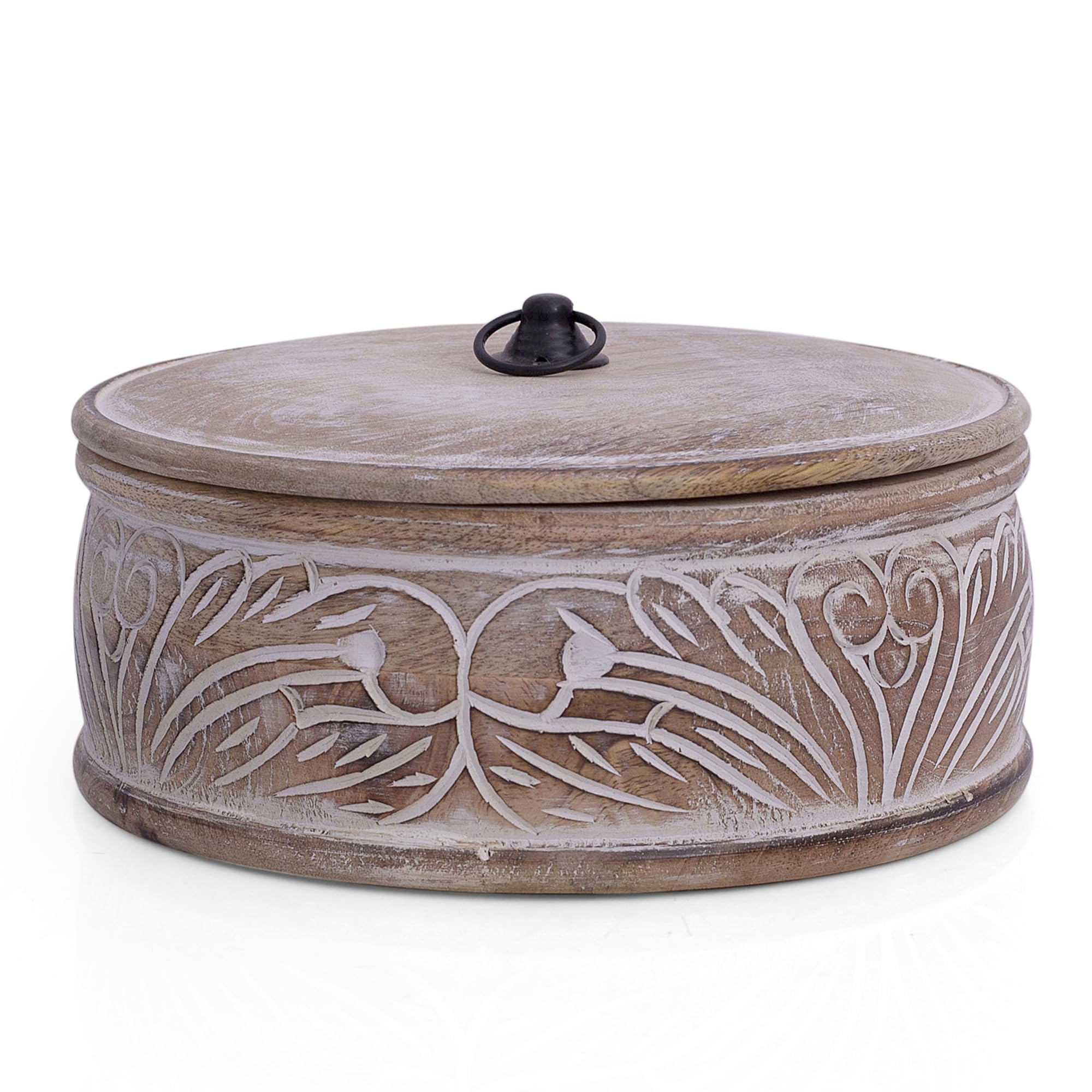 Handcrafted Wooden Mexican Tortilla Warmer Basket Indian Chapati Roti Bread Holder Box Pancake Keeper Serveware Hot Pot Casserole Dish With Lid Home Kitchen Dining Decor, Natural Brown, 23 x 9 cms