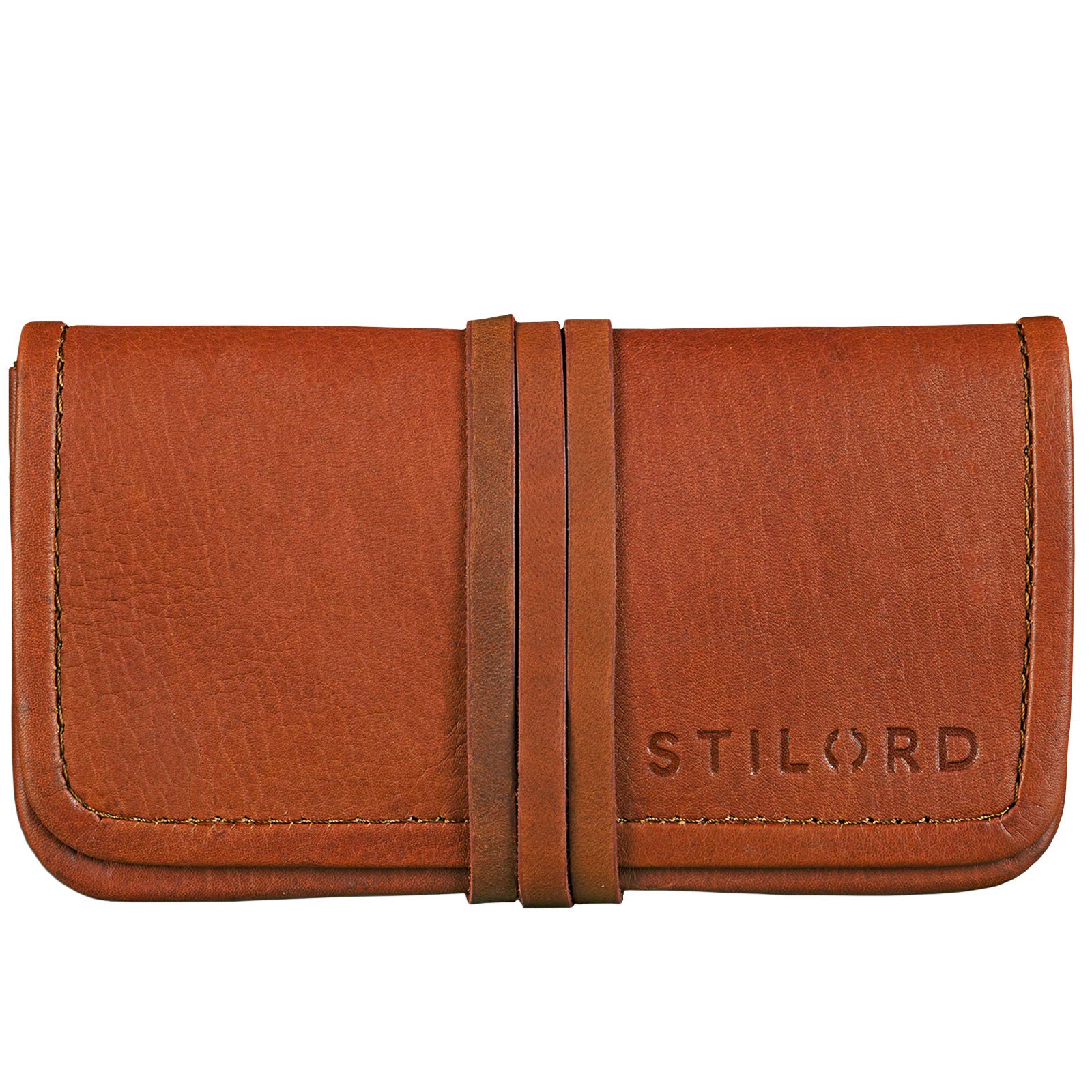 STILORD 'Flavio' Vintage Tobacco Pouch Cigarette Bag for Earphone/Smartphone Wallet Unisex Genuine Buffalo Leather, Colour:Cognac-Brown