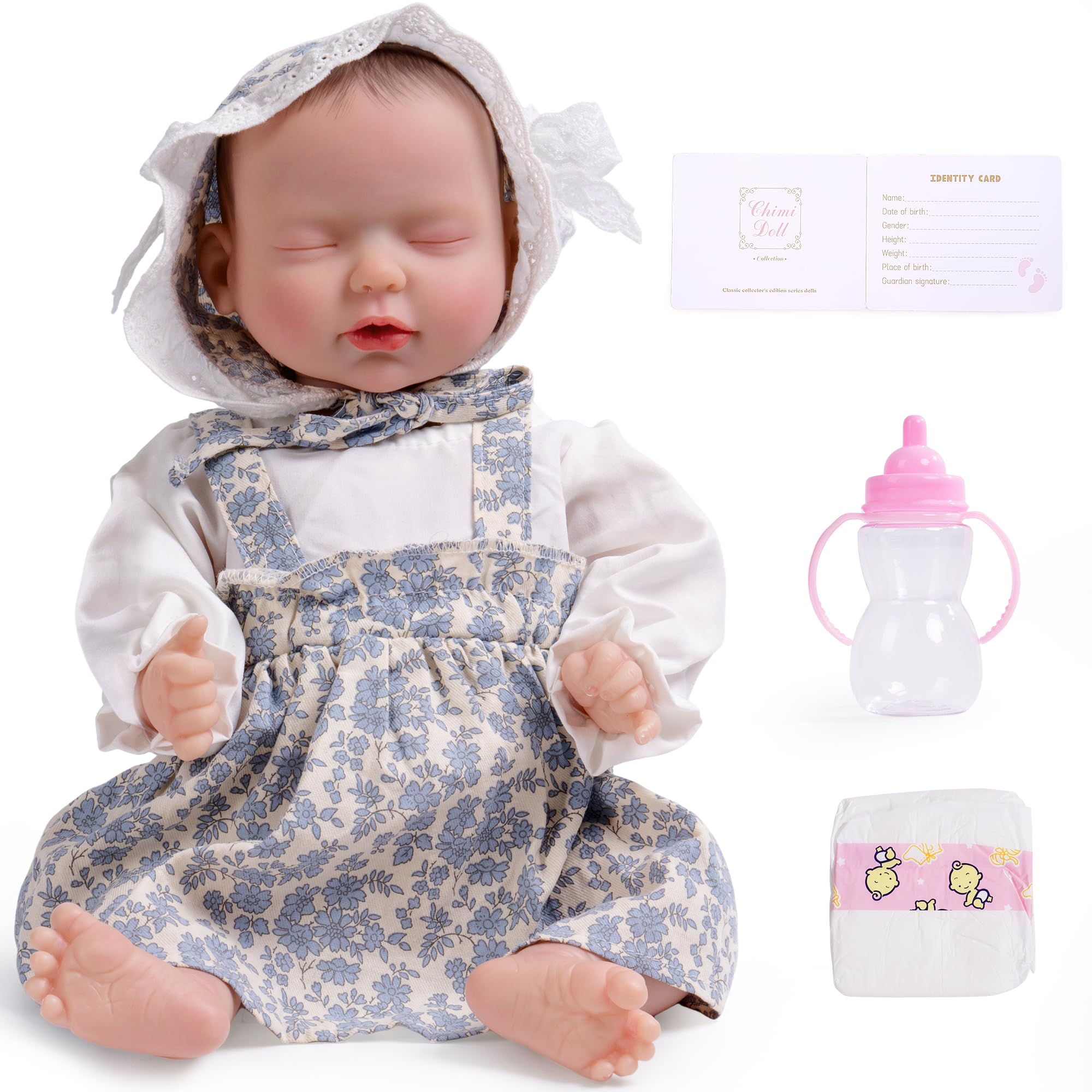 Photo 1 of ROBUD 17-Inch Reborn Baby Doll – Lifelike Infant with Silicone Vinyl Skin, Includes Bottle, Nappy, Pacifier, and Birth Certificate, for Kids 3+