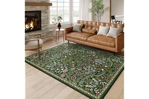 Moynesa Floral Washable 5x7 Rug, Green Area Rugs for Living Room, Non Slip Boho Dining Room Rug Under Table, Botanical Ultra Thin Floor Carpet for Bedroom Home Office, Green
