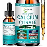 Calcium Supplements for Women Liquid Drops, High Absorption Calcium 1200mg with Vitamin D3 K2 for Bone and Teeth Support, Calcium Citrate Drops - Immune Support, Non-GMO, 30 Servings