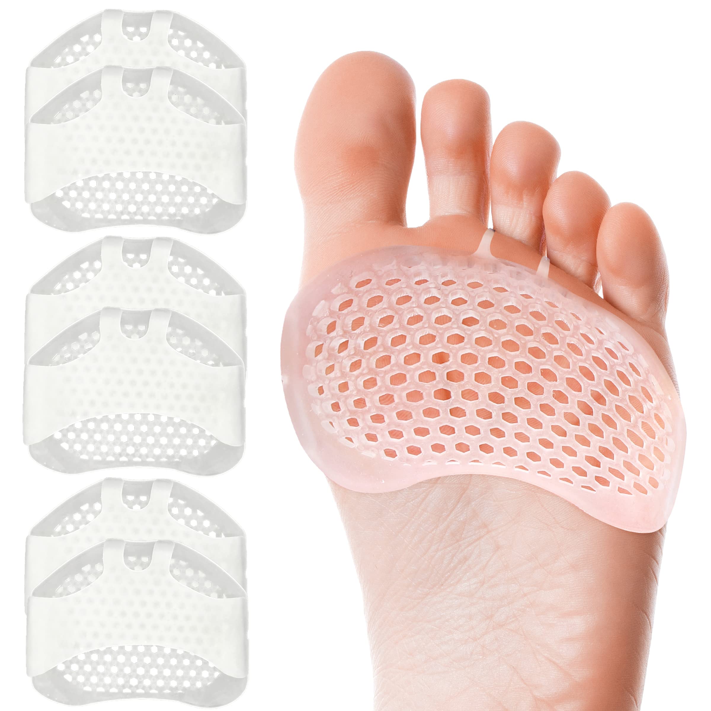 Metatarsal Pads Women Men 6 Pack, Reusable Gel Ball of Foot Cushion for Women High Heels, Foot Pads for Pain Relief for Shoes Pads, Bunion Forefoot Pads, Foot Cushion for Ball of Feet Clear