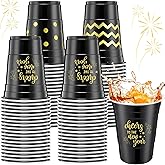 Jingmore 60 Pcs Happy New Year Plastic Cups Bulk 16 oz 2026 Black and Gold Disposable Drinks Cups New Year Eve Party Supplies for Festive Party Favors Decorations