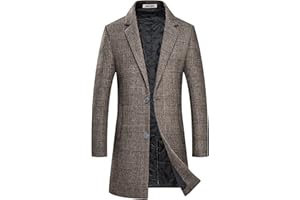 BOJIN Mens Trench Coat Wool Blend Top Pea Coat Winter Long Single Breasted Classic Stylish Business Overcoat