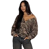 SKAYS Women's 2025 Fuzzy Button Down Colorful Cardigan Striped Long Sleeve Trendy Fall V Neck Cardigan Sweater Outfits