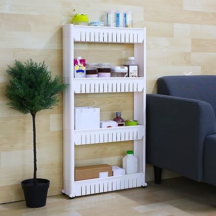 Saimani 4 Layer Space Saving Storage Organizer Rack Shelf with Wheels for Kitchen Bathroom Bedroom