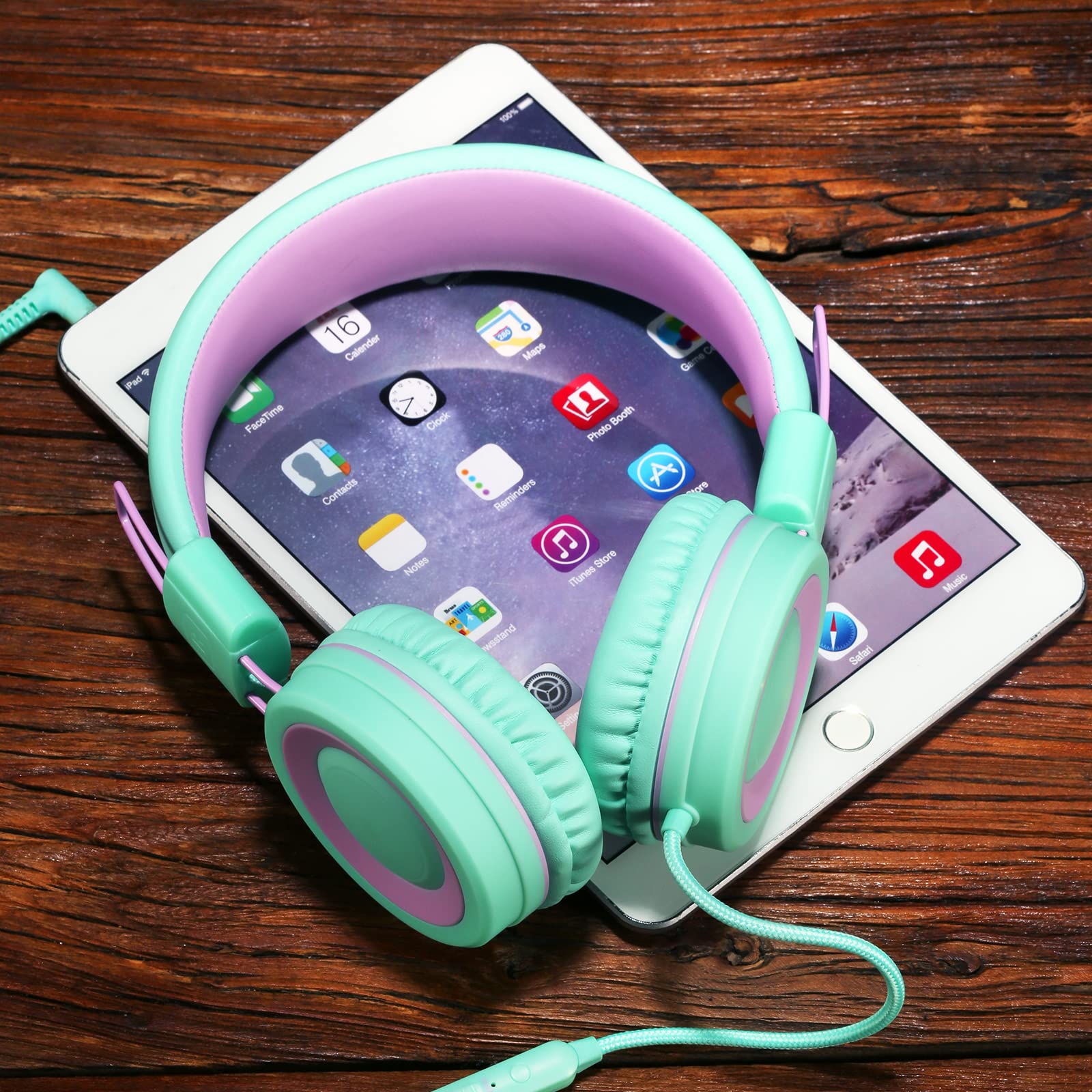P10 Kids Headphones with Microphone Stereo Headphones for Children Boys Girls,Adjustable 85dB/94dB Volume Control Foldable On-Ear Headphone with Microphone for School/PC/Cellphone(Green)