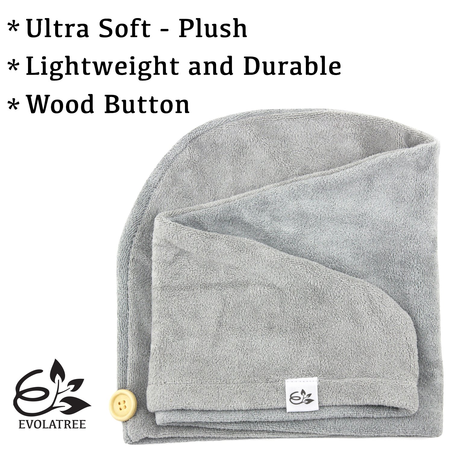 Evolatree Microfiber Hair Towel Wrap - Quick Magic Hair Dry Hat - Anti Frizz Products for Curly Hair Drying Towels - Neutral Gray : Beauty