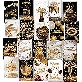 20 Pack Birthday Cards for Women, Messages, Envelopes, and Stickers | 4x6 Inch Happy Birthday Cards Bulk for Family, Kids, Friends, Work, and Office Celebrations. (20 Pcs Cards With Black and gold style)