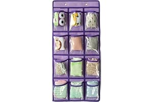 NIMES Hanging Closet Underwear Sock Jewelry Storage Over The Door Classroom Cell Phone Calculator Organizer 12 Clear Pockets (Purple)