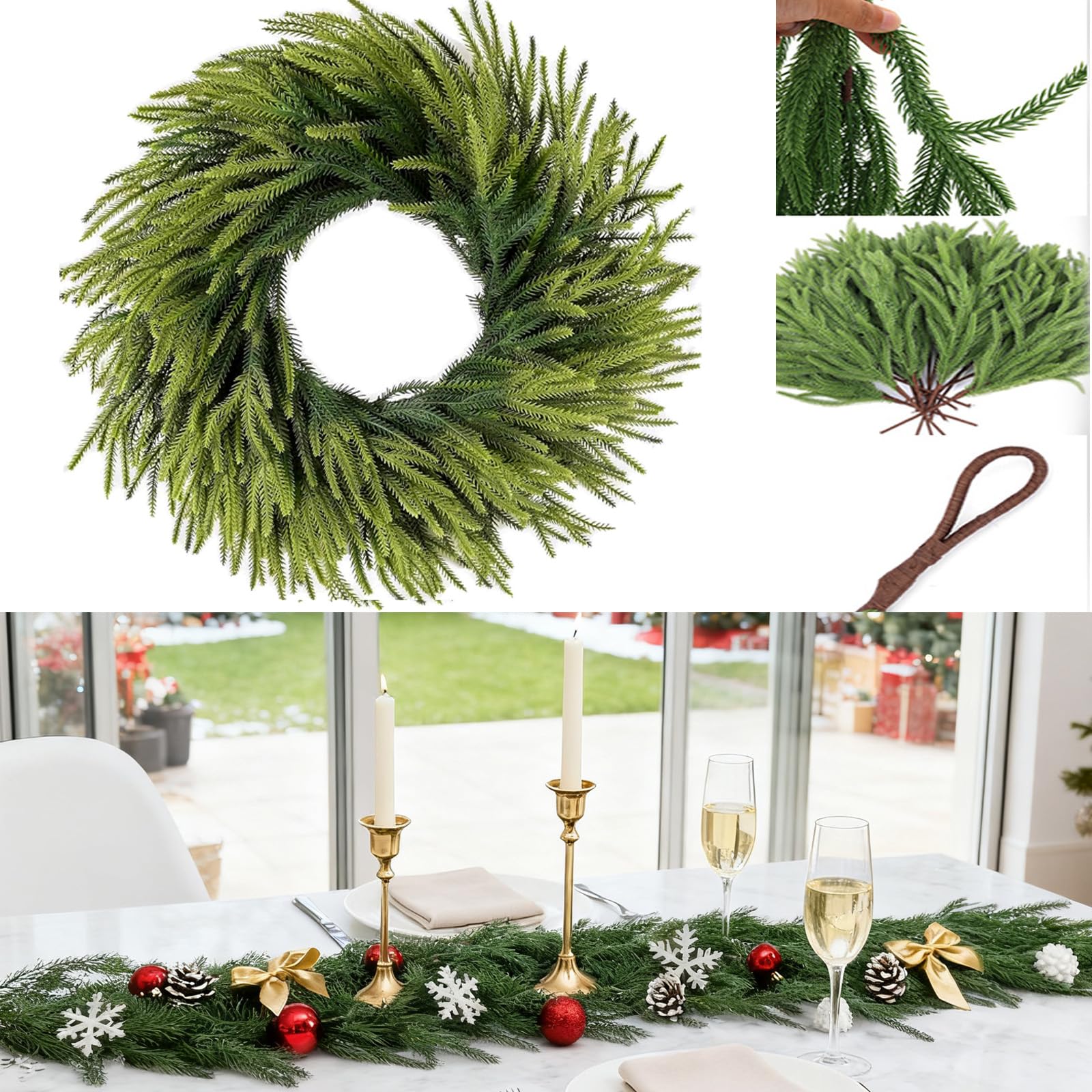 2 Pcs 6FT Artificial Norfolk Pine Garland - Faux Greenery Cedar Garlands with Soft Thickness for Mantle, Staircase, Table, Indoor Outdoor Christmas Home Decorations
