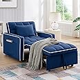 Convertible Sleeper Chair Bed, 3 in 1 Modern Velvet Pull Out Sofa Bed, Small Tufted Single Sleeper Chair with Adjustable Backrest/Pillow for Living Room, Small Spaces, Apartment, Office, Blue