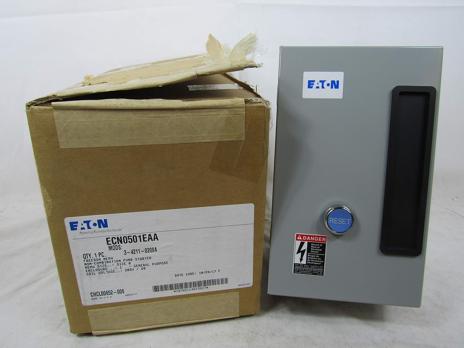 Eaton ECN0501EAA 3 Pole Non-Reversing Non-Combination Freedom Series Full Voltage Starter NEMA 0 208 Volt 18 Amp