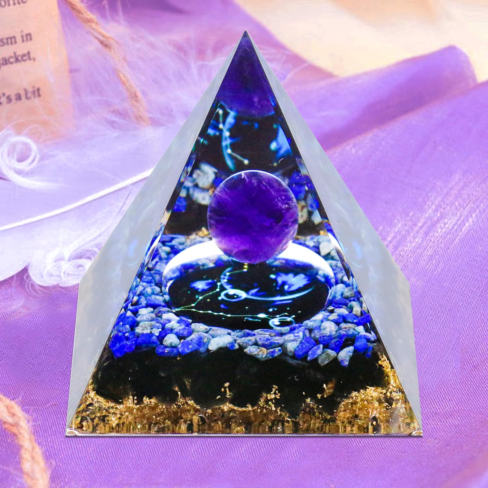 Crystal Pyramid, Zodiac Pisces Orgone Pyramid, Healing Crystal, Postive Energy Crystal Healing for Yoga, Meditation, Stress Reduce (Pisces B) — image 1