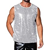 Lars Amadeus Sequin Tank Top for Men's Patchwork Sleeveless Party Night Out Sparkle Vest