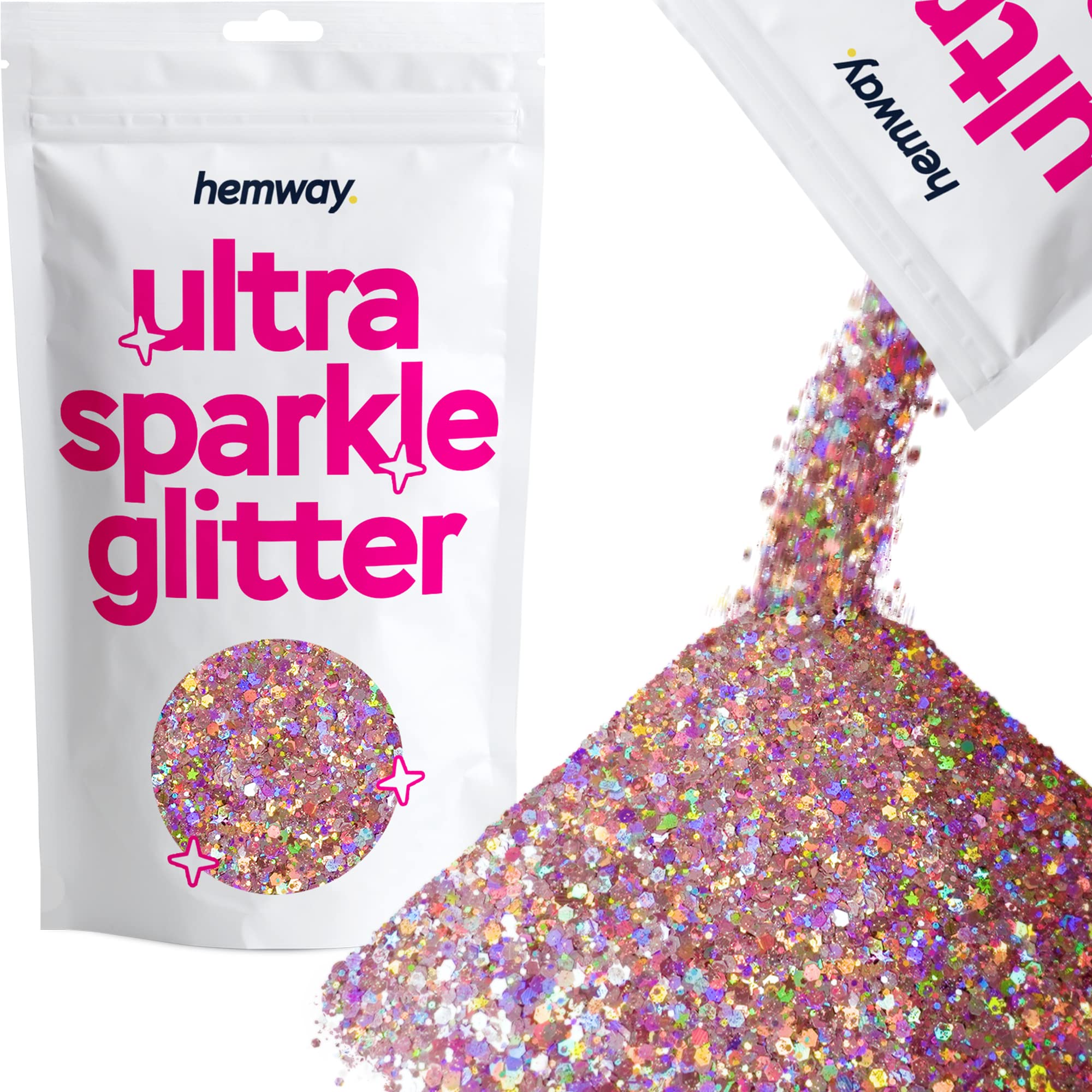 Hemway Ultra Sparkle Glitter Rose Gold Holographic Mix 100g Mixed | Glitter for Arts & Craft, Makeup, Nail Art, Crafting, Card Making, Sparkle Decoration