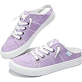 Obtaom Women Canvas Mules Memory Foam Clipper Fashion Sneakers Comfortable Slip-On Mule Backless Holiday Shoes