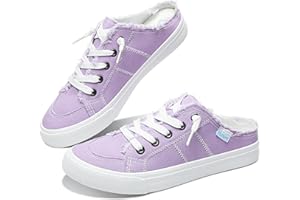 Obtaom Women Canvas Mules Memory Foam Clipper Fashion Sneakers Comfortable Slip-On Mule Backless Holiday Shoes