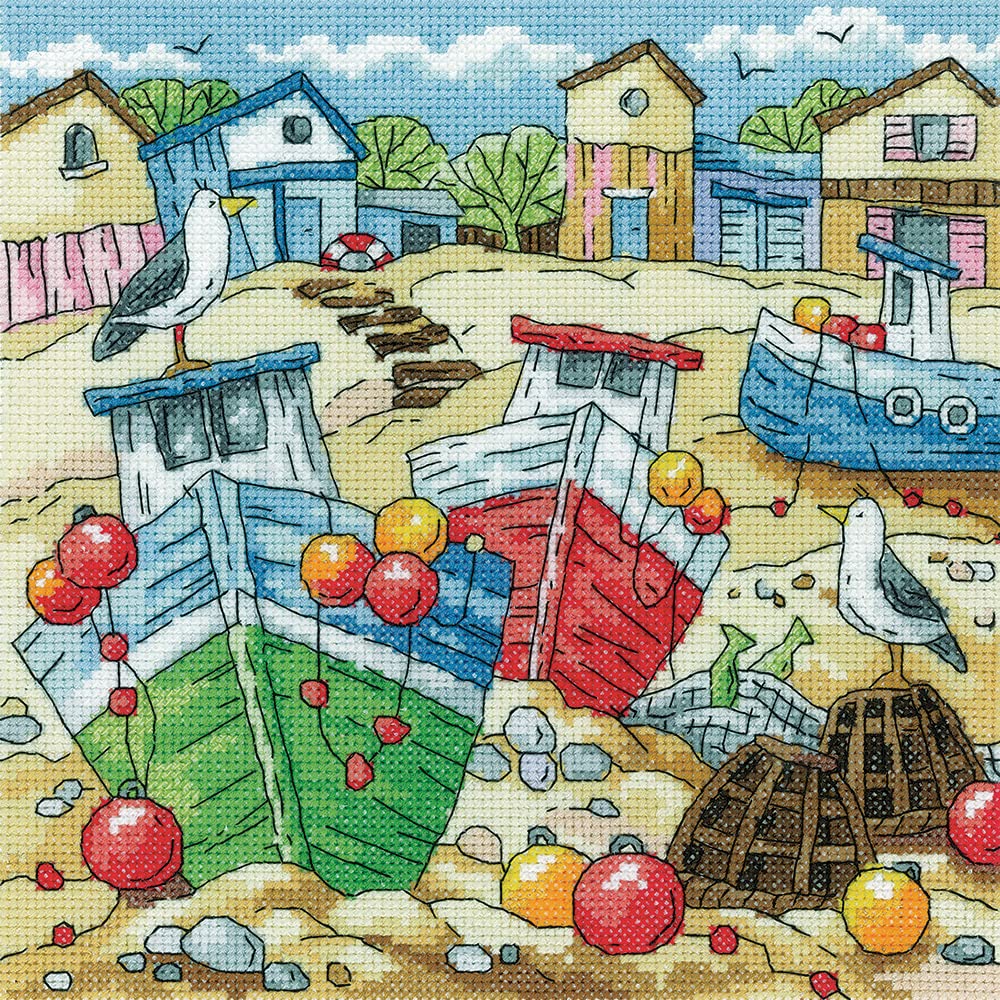 Heritage Crafts Beach Boats Counted Cross Stitch Kit