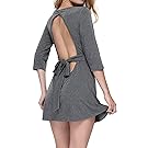 DKBAYA Petite Size Women's Backless A-Line Bodycon Casual Mid Sleeve Short T Shirt Dress