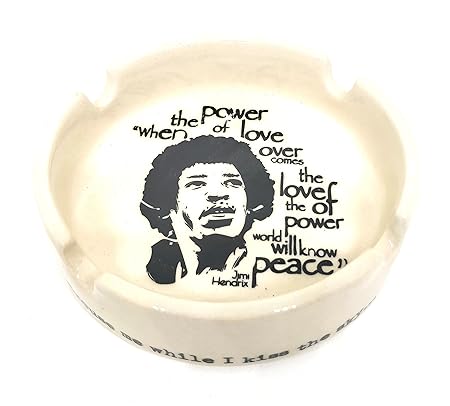 Ek Do Dhai Classic Jimi Hendrix Ceramic Ashtray (14 cm x 13 cm x 6 cm, Black and White)